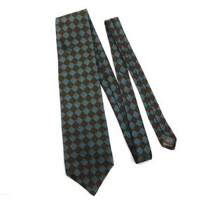 Vintage Mens Calvin Klein Classic Brown & Teal Diamond Pattern 100% Silk Tie